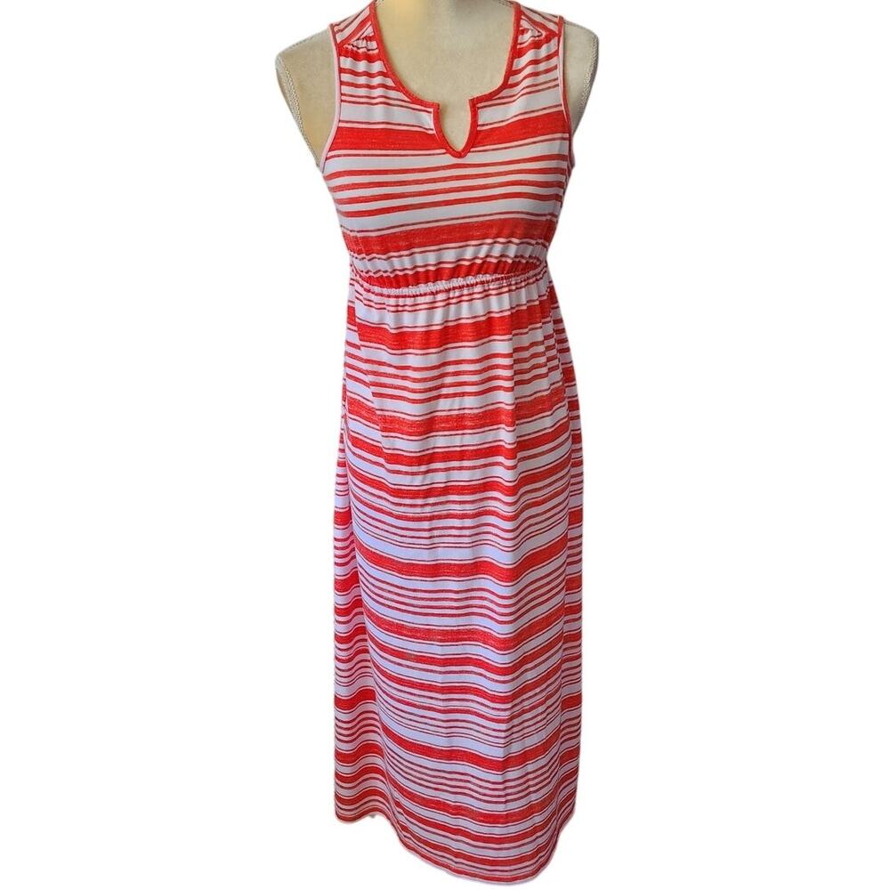 Sonoma Orange White Striped Sleeveless V-Neck Maxi Summer Dress Petite Small